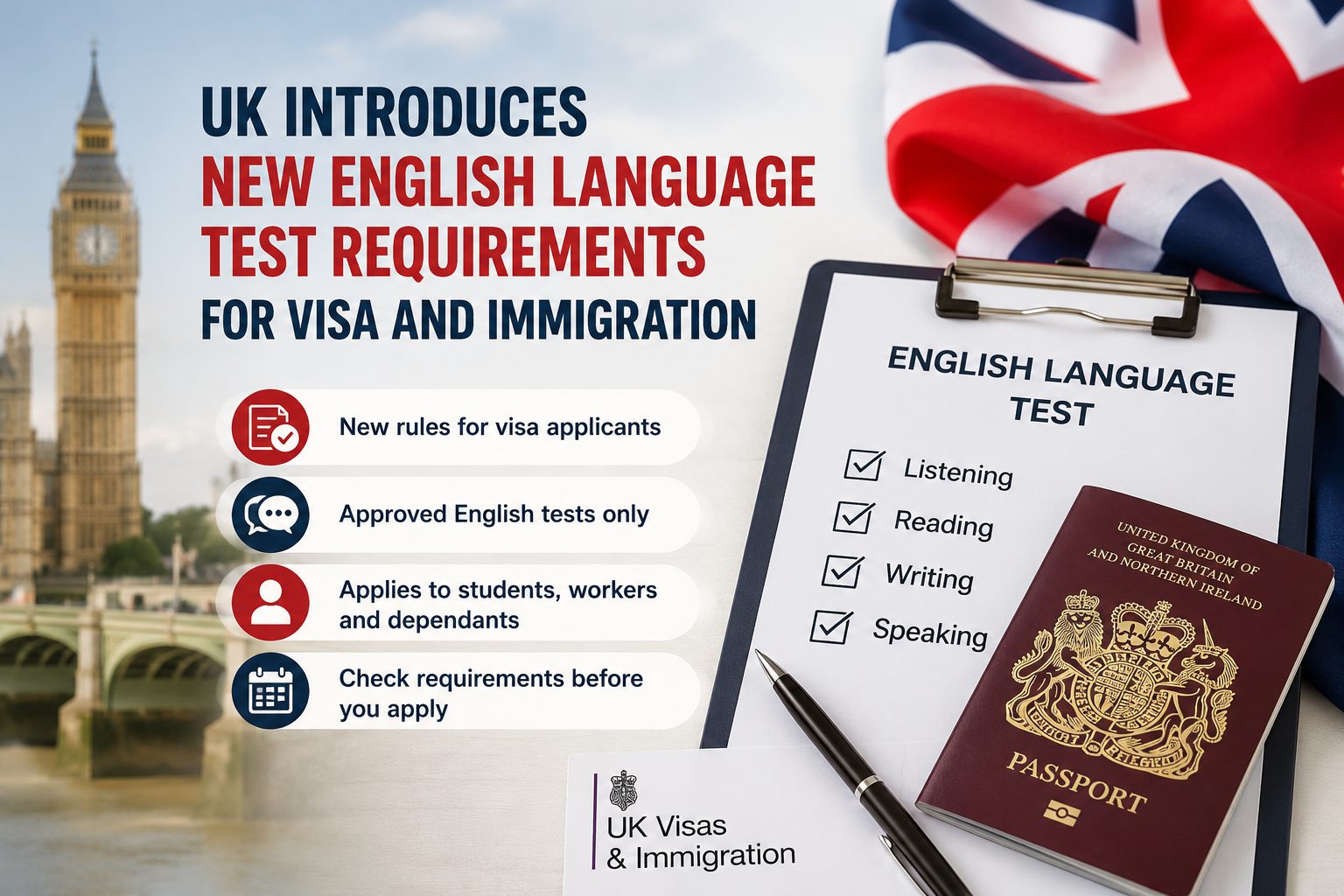 UK Introduces New English Language Test Requirements for Visa and Immigration